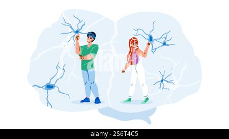 réseau neuronal cerveau ai tech. apprentissage humain. données numériques. illustration de dessin animé à plat de personnage web d'algorithme de robot. vecteur de réseau neuronal Illustration de Vecteur