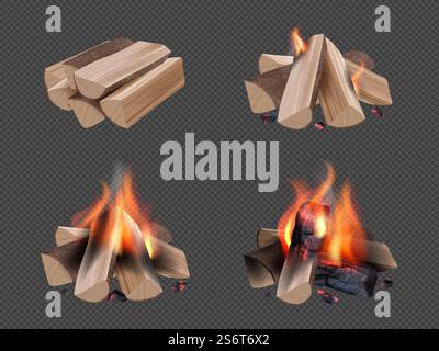 Feu de camp réaliste. Flamme brûlante dans les feux de joie de cheminée de camp en bois avec la collection de symboles de voyage de fumée modèle de vecteur décent isolé. Illustration feu de camp réaliste, feu et feu de joie chaud. Feu de camp réaliste. Flamme brûlante dans les feux de joie de cheminée de camp en bois avec la collection de symboles de voyage de fumée modèle de vecteur décent isolé Illustration de Vecteur