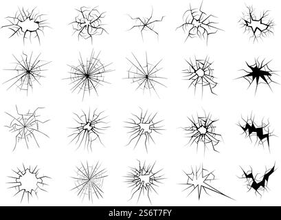 Surfaces fissurées. Verre dangereux cassant les bords modèles endommagés illustrations vectorielles récentes ensemble isolé. Trou de verre de collision, effet de surface, danger brisé. Surfaces fissurées. Verre dangereux cassant les bords modèles endommagés illustrations vectorielles récentes ensemble isolé Illustration de Vecteur