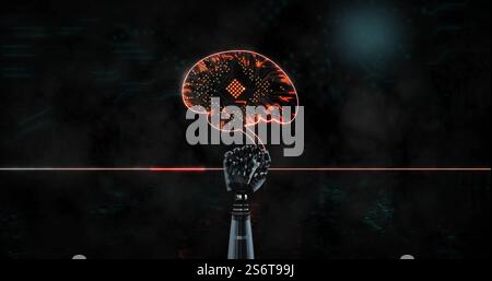 Main robotique tenant le cerveau numérique, concept d'intelligence artificielle Banque D'Images