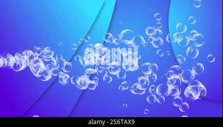 Bulles flottant sur l'image de formes abstraites bleues et violettes Banque D'Images