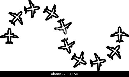 Route des avions vol tourisme chemin avion vols aventure temps concept itinéraire voler contour ligne icône noir illustration vectorielle image mince plat style simple. Route des avions vol tourisme chemin avion vols aventure temps concept itinéraire voler contour ligne icône noir illustration vectorielle image mince style plat Illustration de Vecteur