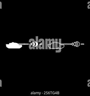 Char tir projectile obus militaire fumer après coup de guerre concept de bataille set icône blanc couleur illustration vectorielle image simple plein remplissage contour ligne de contour mince style plat. Char tir projectile obus militaire fumer après tir guerre concept de bataille set icône couleur blanche illustration vectorielle image plein remplissage contour ligne de contour mince style plat Illustration de Vecteur