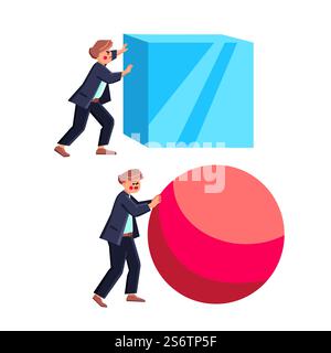 Business Work Smart Business Strategy Vector. Man Heavy Push Cube et Push Ball Sphere, travaillez intelligemment en compétition. Personnages entrepreneur Stratégie et solution Flat Cartoon illustration. Business Work Smart Business Strategy Vector Illustration de Vecteur