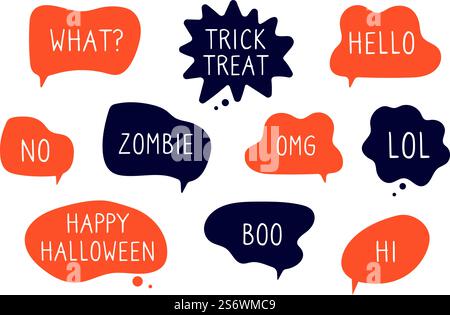 Bulles d'Halloween. Autocollants de discours, ensemble de vecteurs de nuages de chat de vacances d'automne de novembre. Illustration d'autocollant bulle d'halloween de discours. Bulles d'Halloween. Autocollants de discours, ensemble de vecteurs de nuages de chat de vacances d'automne de novembre Illustration de Vecteur