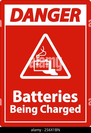 Danger : batteries en cours de charge. Affiche sur fond blanc Illustration de Vecteur