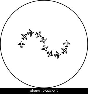 Route des avions vol tourisme chemin avion vols aventure temps concept itinéraire icône de vol en cercle rond noir illustration vectorielle image contour ligne de contour mince style simple. Route des avions vol tourisme chemin avion vols aventure temps concept itinéraire icône de vol en cercle rond noir illustration vectorielle image contour ligne de contour mince style Illustration de Vecteur