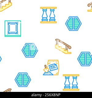 Matériaux de construction et fournitures Vector Seamless Pattern Color Line illustration. Vecteur d'ensemble d'icônes de matériaux de construction et de fournitures Illustration de Vecteur
