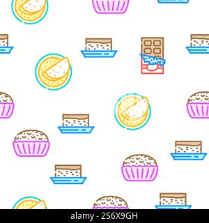 Dessert Delicious Food Vector Seamless Pattern Color Line illustration. Dessert Delicious Food Vector Seamless Pattern Illustration de Vecteur