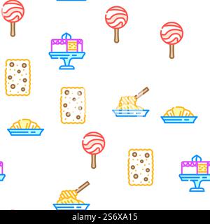 Dessert Delicious Food Vector Seamless Pattern Color Line illustration. Dessert Delicious Food Vector Seamless Pattern Illustration de Vecteur