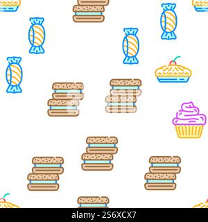 Dessert Delicious Food Vector Seamless Pattern Color Line illustration. Dessert Delicious Food Vector Seamless Pattern Illustration de Vecteur