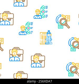 Expertise Business Processing Vector Seamless Pattern Color Line illustration. Vecteur d'ensemble d'icônes de traitement d'affaires d'expertise Illustration de Vecteur