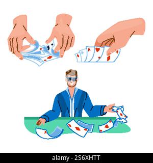 vecteur casino poker. table de jeu, carte de blackjack, joueur de main, pari d'argent, personnage de casino de poker de jeu. illustration de bande dessinée plate de gens. vecteur casino poker Illustration de Vecteur