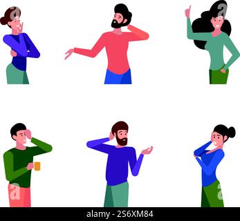 Les gens pensent. Les personnes intelligentes debout et la confusion inquiètent idée pensée contemplative esprits contemplatifs Garish illustrations vectorielles ensemble. Personne intelligente réfléchie, inspiration et invention. Les gens pensent. Les personnes intelligentes debout et la confusion inquiètent idée pensée contemplative esprits contemplatifs Garish illustrations vectorielles ensemble Illustration de Vecteur