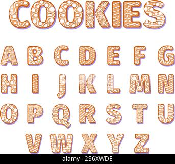 Alphabet en pain d'épices. Lettres de vacances de Noël biscuits alphabet symboles décorés images vectorielles jarret de biscuits. Illustration de abc et alphabet. Alphabet en pain d'épices. Lettres de vacances de Noël biscuits alphabet symboles décorés images vectorielles jarret de biscuits Illustration de Vecteur