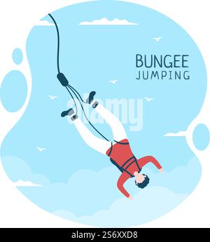 Saut à l'élastique des personnes attachées avec un corde élastique tombant après un saut à partir d'une hauteur dans le dessin animé de sport extrême Illustration de Vecteur