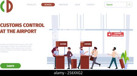 Débarquement du service des douanes. Portes de contrôle dans le point de contrôle de l'aéroport avec des convoyeurs pour les scanners de police des bagages modèle de page Web de vecteur Garish. Illustration du service douanier de contrôle. Débarquement du service des douanes. Portes de contrôle dans le point de contrôle de l'aéroport avec des convoyeurs pour les scanners de police des bagages modèle de page Web de vecteur Garish Illustration de Vecteur