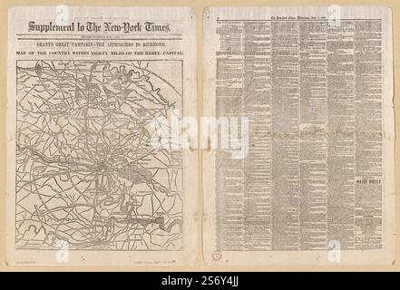 La grande campagne de Grant--L'approche de Richmond, carte du pays à moins de trente milles de la capitale rebelle / G. Woolworth Colton, N.Y. 1864 par Colton G. Woolworth (George Woolworth) Banque D'Images