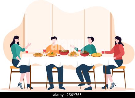 Dessin-modèle de la cuisine indienne Illustration avec diverses collections de délicieux plats traditionnels et certains le manger dans un restaurant Illustration de Vecteur