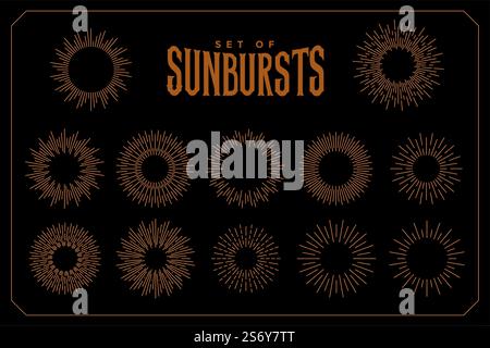 grand ensemble de rayons de soleil dessinés à la main Illustration de Vecteur