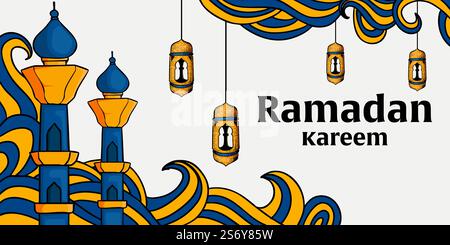 bannière horizontale ramadan kareem dans un design de style dessiné à la main Illustration de Vecteur
