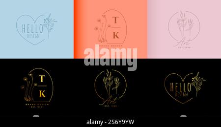 logos de monogramme élégants dans un style minimaliste avec ligne florale Illustration de Vecteur
