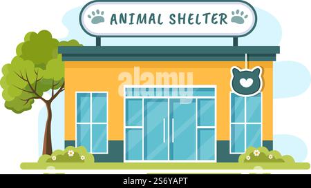 Dessin-modèle de maison d'abri pour animaux Illustration contenant des animaux pour adoption dans un dessin à la main Illustration de Vecteur