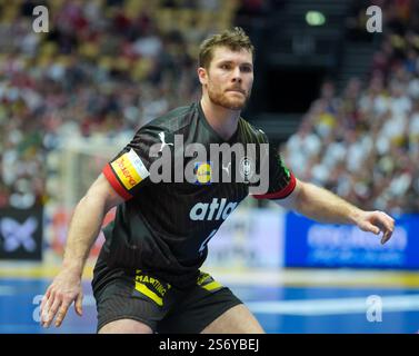 Herning, Danemark. 17 janvier 2025. Handball : Championnat du monde, Suisse - Allemagne, tour préliminaire, groupe A, 2ème jour de match, chez Jyske Bank Boxen, l'Allemand Johannes Golla. Crédit : Sören Stache/dpa/Alamy Live News Banque D'Images