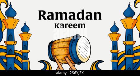 bannière horizontale ramadan kareem avec illustration du tambour Illustration de Vecteur