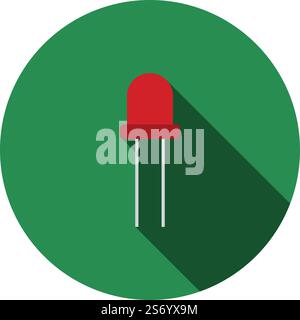 Icône de diode électroluminescente. Motif pochoir à cercle plat avec ombre longue. Illustration vectorielle. Illustration de Vecteur