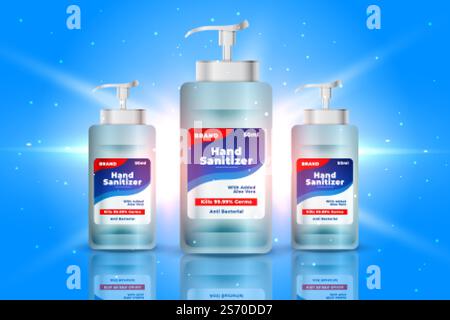 fond du conteneur de la bouteille de solution désinfectante pour les mains de style tridimensionnel Illustration de Vecteur