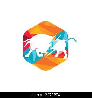 Bull avec logo thunder. Énergie électrique éclair dans le taureau. Illustration de Vecteur