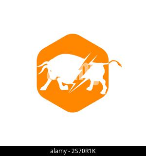 Bull avec logo thunder. Énergie électrique éclair dans le taureau. Illustration de Vecteur