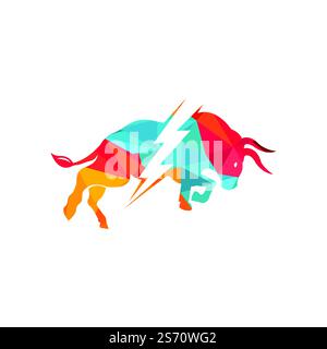 Bull avec logo thunder. Énergie électrique éclair dans le taureau. Illustration de Vecteur