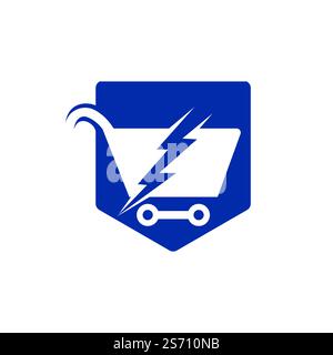 Logo vectoriel Fast Shopping. Panier avec icône de logo flash. Illustration de Vecteur