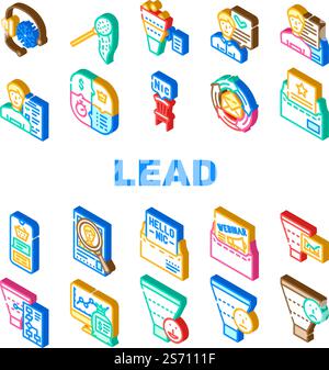 vecteur de jeu d'icônes d'affaires de client de génération de prospects. marketing en entonnoir, conversion numérique entrante, stratégie d'aimant client, génération de prospects de site web, illustrations de signes isométriques d'affaires client. vecteur de jeu d'icônes d'affaires de client de génération de prospects Illustration de Vecteur