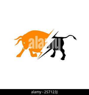 Bull avec logo thunder. Énergie électrique éclair dans le taureau. Illustration de Vecteur
