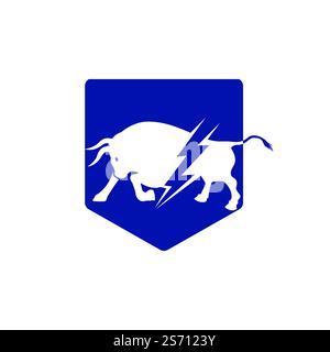 Bull avec logo thunder. Énergie électrique éclair dans le taureau. Illustration de Vecteur