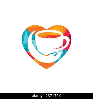 Logo vecteur soin du café. Motif tasse à café et main. Illustration de Vecteur