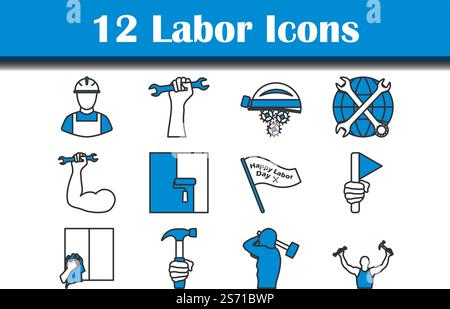 Jeu d'icônes de main-d'œuvre. Conception plate. Illustration vectorielle entièrement modifiable. Texte développé. Illustration de Vecteur