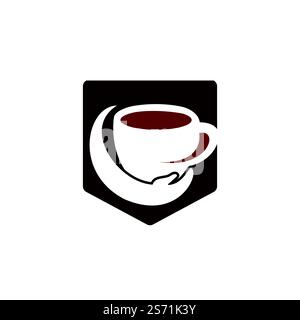 Logo vecteur soin du café. Motif tasse à café et main. Illustration de Vecteur