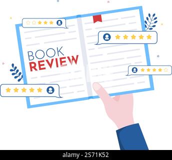 Modèle de revue de livre dessin manuel dessin animé dessin animé dessin animé Illustration avec commentaires du lecteur pour analyse, notation, satisfaction et commentaires sur les publications Illustration de Vecteur