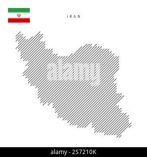 Carte de l'Iran à partir d'un motif de lignes parallèles inclinées noires. Carte iranienne avec des lignes diagonales grises. Silhouette d'un pays faite d'éclosions obliques. Vecteur Illustration de Vecteur