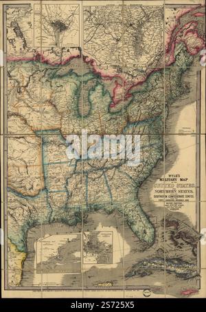 Carte militaire de Wyld des États-Unis, des états du nord et des états confédérés du sud : avec les forts, les ports, les arsenaux et les positions militaires. 1861 par Wyld James Banque D'Images