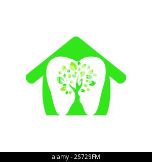 Modèle de conception de logo de vecteur de maison d'arbre dentaire. Concept de logo médical dentaire. Illustration de Vecteur