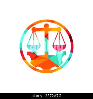 Concept de conception de logo vectoriel d'un cabinet de droit industriel. Cabinet d'avocats avec modèle de conception de logo d'engrenage. Illustration de Vecteur