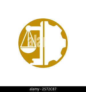 Concept de conception de logo vectoriel d'un cabinet de droit industriel. Cabinet d'avocats avec modèle de conception de logo d'engrenage. Illustration de Vecteur