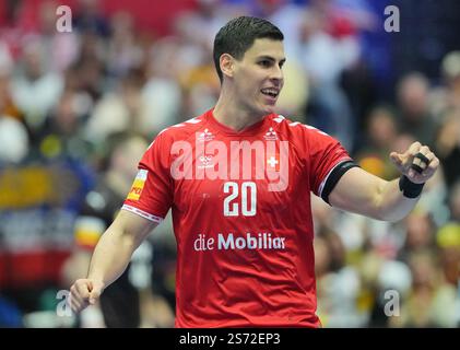 Herning, Danemark. 17 janvier 2025. Handball : Championnat du monde, Suisse - Allemagne, tour préliminaire, groupe A, 2ème jour de match, chez Jyske Bank Boxen, Luka Maros de Suisse. Crédit : Sören Stache/dpa/Alamy Live News Banque D'Images