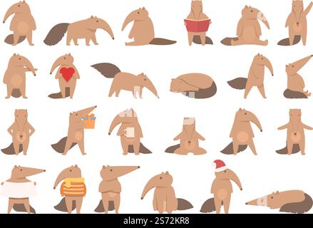 Les icônes de fourmilier définissent le vecteur de dessin animé. Fourmis. Faune géante. Les icônes de fourmilier définissent le vecteur de dessin animé. Fourmis Illustration de Vecteur