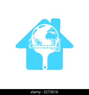 Pinceau et logo globe Vector. Concept global de logo d'icône de peinture. Illustration de Vecteur
